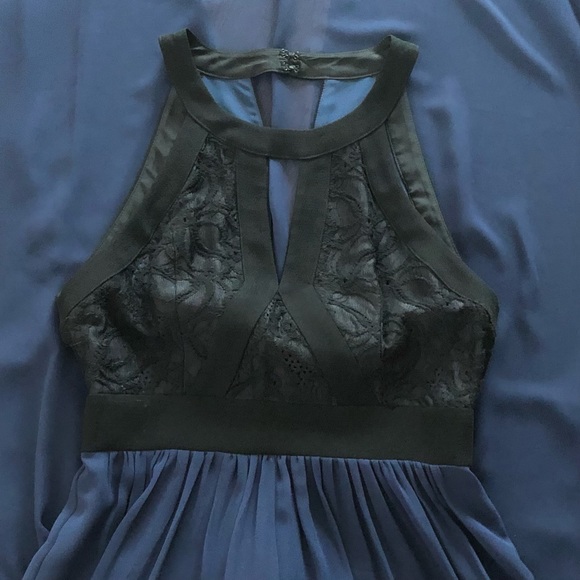 BCBGeneration Evening Dress Maxi Black Lace Top & Navy Sheer Overlay Size 0 - Picture 8 of 8